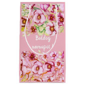 ピンクの花模様 – ハンガリー語の名前の日 スモールペーパーバッグ (正面)