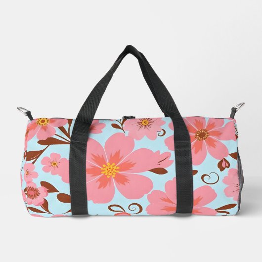 ピンクの花模様 – パステルヴィベス – レトロの花 ダッフルバッグ (正面)