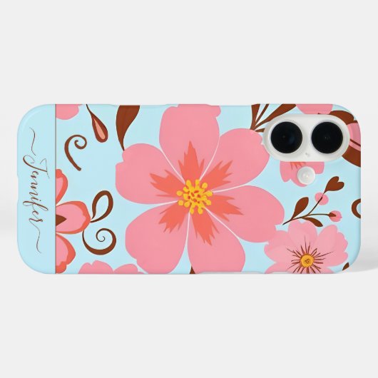 ピンクの花模様 – パステルヴィベス – レトロの花 Case-Mate iPhoneケース (裏面 (横))