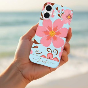 ピンクの花模様 – パステルヴィベス – レトロの花 iPhone 16ケース