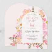 ピンクの花模様 招待状 (正面/裏面)