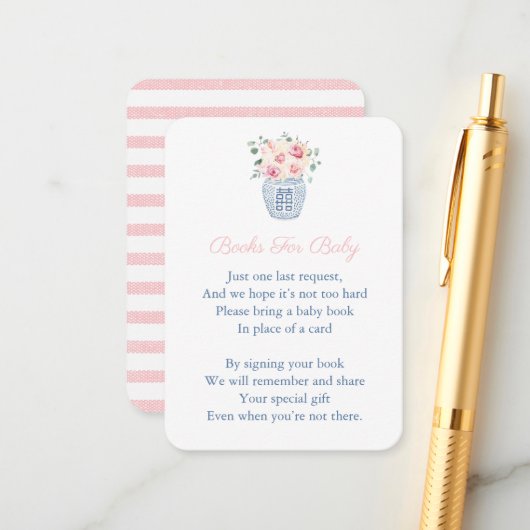 ピンクの花模様Chinoiserie本の赤ちゃんシャワーを持ってくる エンクロージャーカード (正面/裏面インサイチュ)