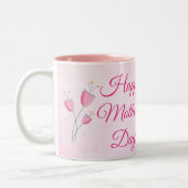 ピンクの花母の日2トーンのコーヒー ツートーンマグカップ (左)