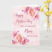 ピンクの花母ハッピーマザーズデイカード カード (黄色い花)