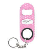 ピンクの花水玉模様名ボトルオープナー キーホルダー栓抜き (正面)