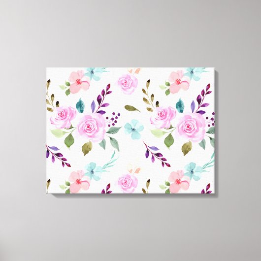 ピンクの花水色シームレス キャンバスプリント (正面)