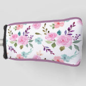ピンクの花水色シームレス ゴルフヘッドカバー (正面)