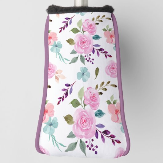 ピンクの花水色シームレス ゴルフヘッドカバー (回転90)