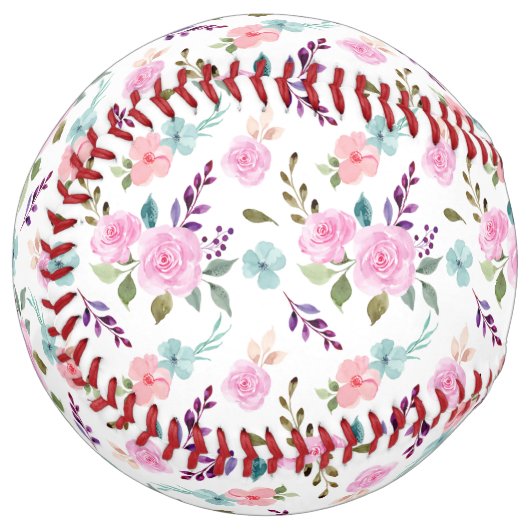 ピンクの花水色シームレス ソフトボール (正面左)