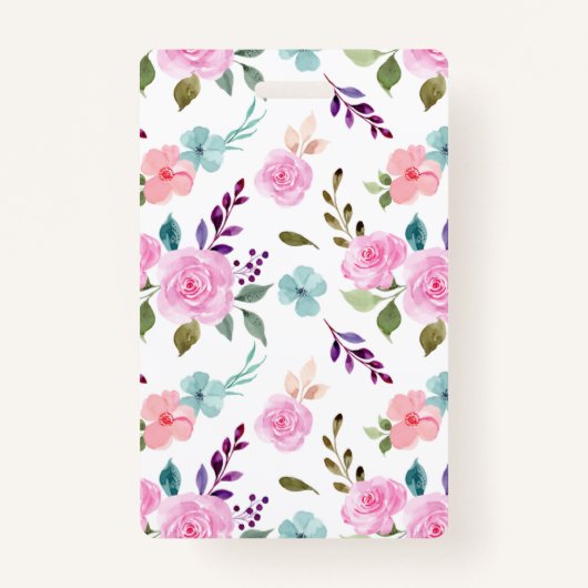 ピンクの花水色シームレス バッジ (正面)