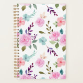 ピンクの花水色シームレス プランナー手帳 (正面)