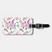 ピンクの花水色シームレス ラゲッジタグ (正面横)