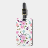 ピンクの花水色シームレス ラゲッジタグ (正面縦)