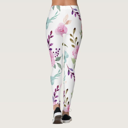 ピンクの花水色シームレス レギンス (裏面)