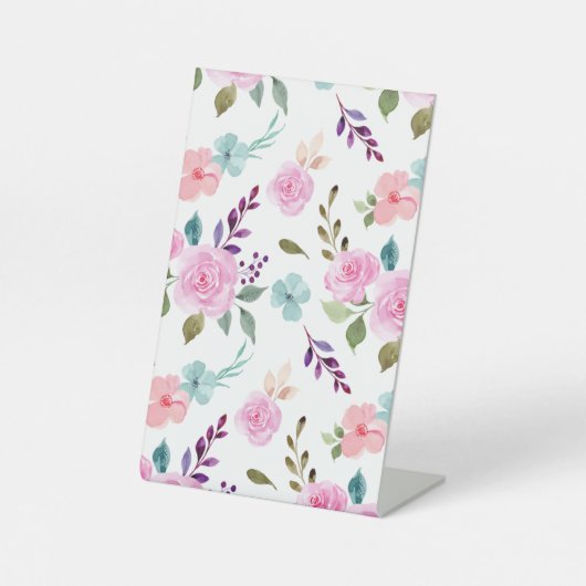 ピンクの花水色シームレス 台座サイン (正面)