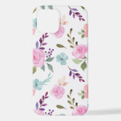 ピンクの花水色シームレス iPhoneケース (裏面)