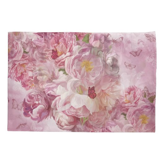 ピンクの花油絵:繊細 枕カバー (裏面)