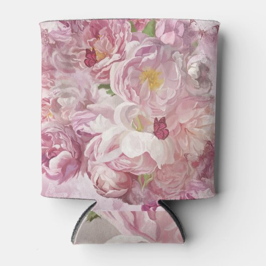 ピンクの花油絵：繊細 缶クーラー (正面)