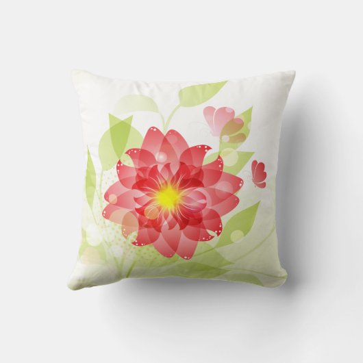 ピンクの花淡い色の蝶の緑離れの枕 クッション (裏面)