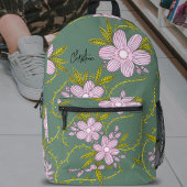 ピンクの花淡緑色の離れ茎と名前 プリントバックパック