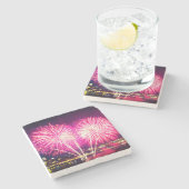 ピンクの花火 ストーンコースター (横)