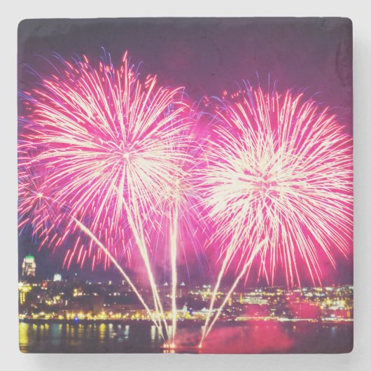 ピンクの花火 ストーンコースター (正面)