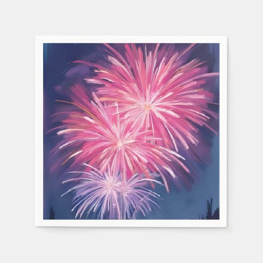 ピンクの花火 | 謹賀新年 水彩画 スタンダードカクテルナプキン (正面)