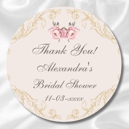 ピンクの花牡丹ヴィンテージブライダルシャワーありがとう ラウンドシール