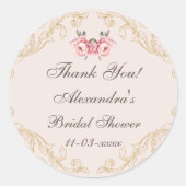 ピンクの花牡丹ヴィンテージブライダルシャワーありがとう ラウンドシール (正面)