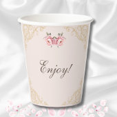 ピンクの花牡丹ヴィンテージブライダルシャワー 紙コップ