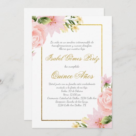 ピンクの花王の招スペインの待 招待状 (正面/裏面)