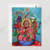 ピンクの花瓶のひまわり ポストカード (正面/裏面)