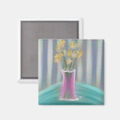 ピンクの花瓶ブーケ オリジナルアート マグネット (正面/裏面)