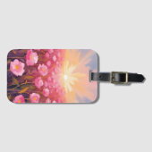 ピンクの花畑の水彩フラワー ラゲッジタグ (正面横)