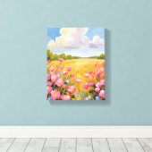ピンクの花畑の風景画 キャンバスプリント (インサイチュ (ウッドフロア))