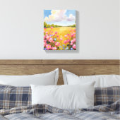 ピンクの花畑の風景画 キャンバスプリント (インサイチュ (寝室))