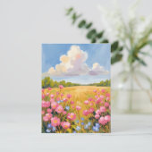 ピンクの花畑の風景画 サンキューカード (スタンド正面)
