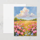 ピンクの花畑の風景画 サンキューカード (正面/裏面)