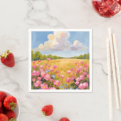ピンクの花畑の風景画 スタンダードカクテルナプキン (インサイチュ)
