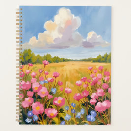 ピンクの花畑の風景画 プランナー手帳