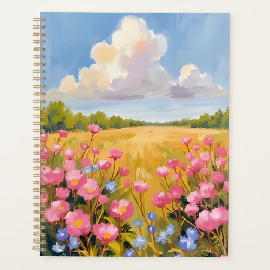 ピンクの花畑の風景画 プランナー手帳 (正面)