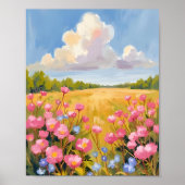 ピンクの花畑の風景画 ポスター (正面)