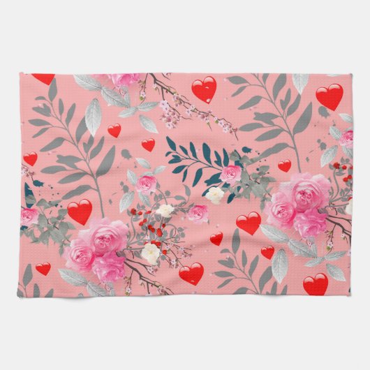 ピンクの花畑 キッチンタオル (横)