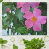 ピンクの花皿タオル キッチンタオル (折り畳み)