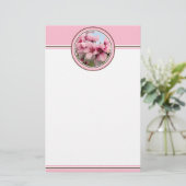 ピンクの花盛りの枝文房具-ピンク 便箋 (スタンド正面)
