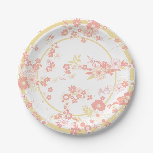 ピンクの花着物 ペーパープレート (正面)