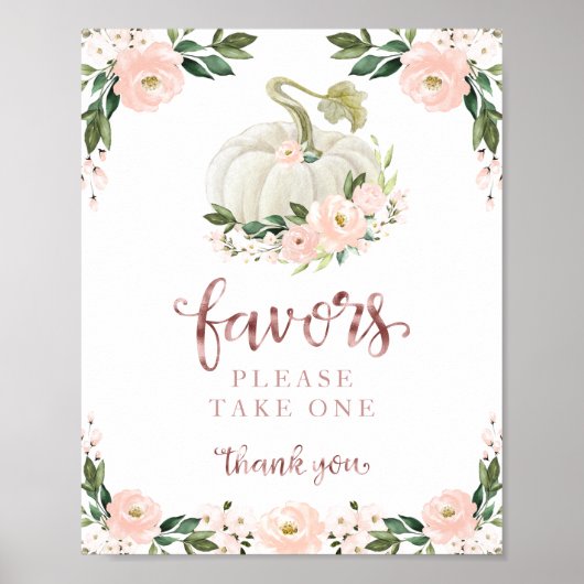 ピンクの花秋カボチャ赤ちゃんシャワーの好意サイン ポスター (正面)