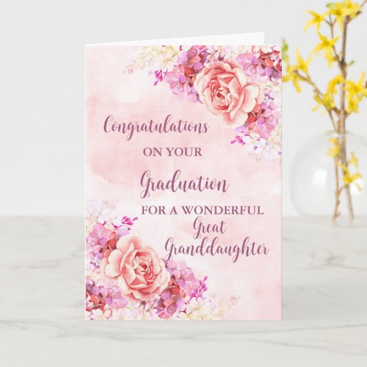 ピンクの花素晴らし孫娘の卒業カード カード (黄色い花)