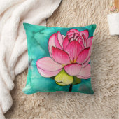 ピンクの花素晴らし蓮の水彩 クッション (ブランケット)