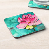 ピンクの花素晴らし蓮の水彩 コースター (左側)